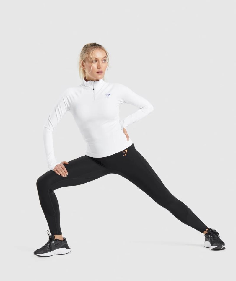 Women's Gymshark Pulse 1/4 Zip Sweatshirts White | NZ 2HQNRC